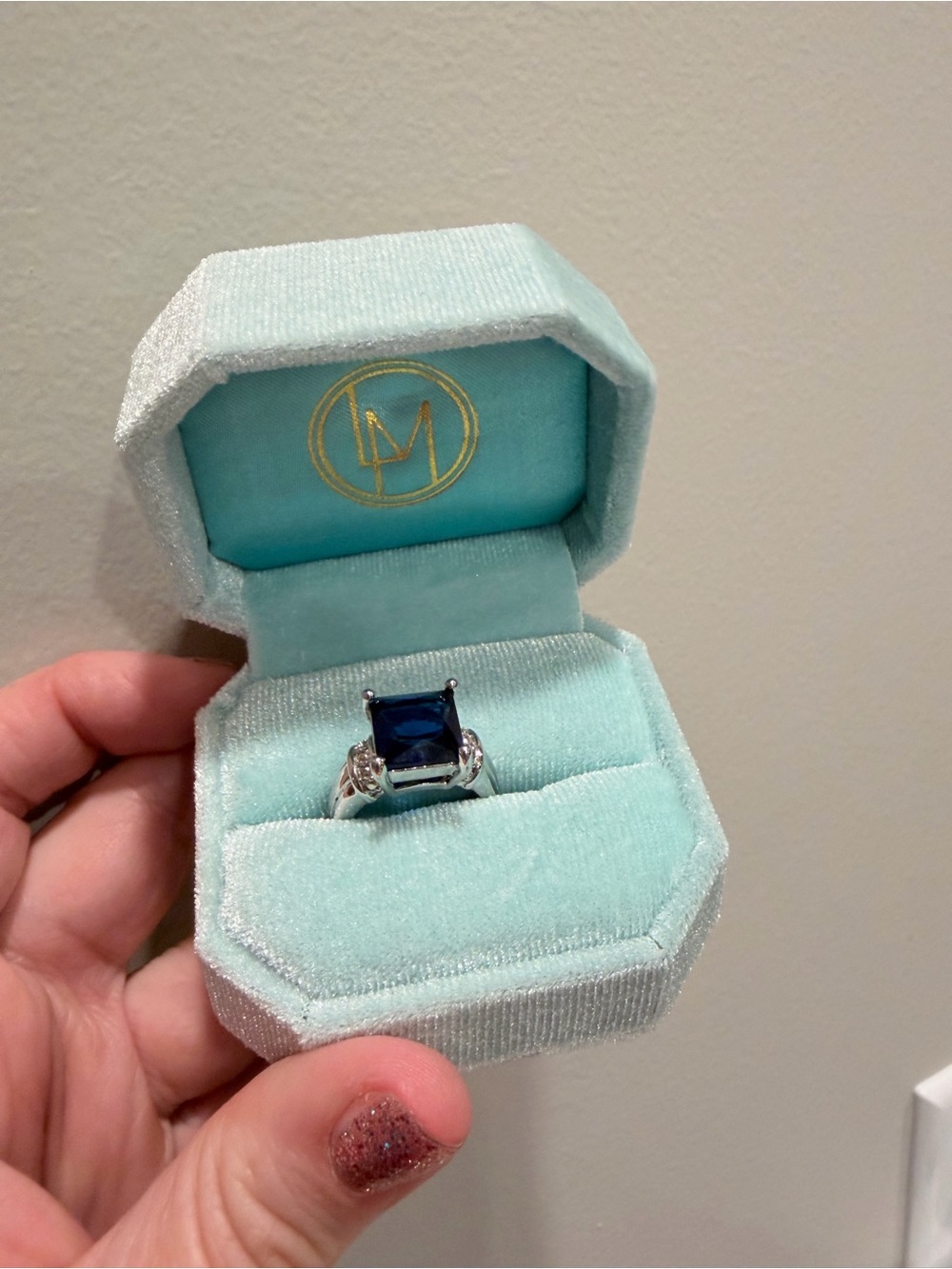 Premier Designs Silver Ring with Deep Blue Square Stone